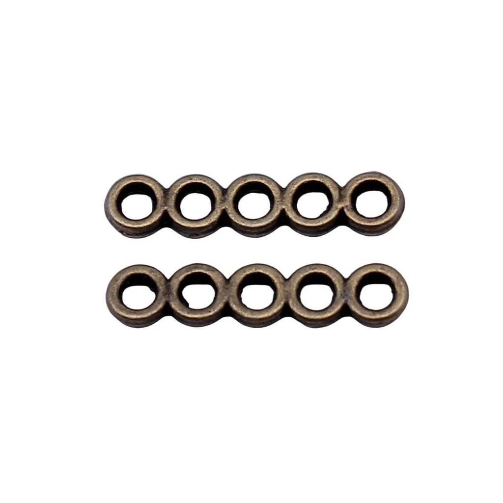 17x4mm 0.29g Antique Bronze Zinc Alloy Five-Hole Connector Charm for DIY Bracelet Jewelry Making