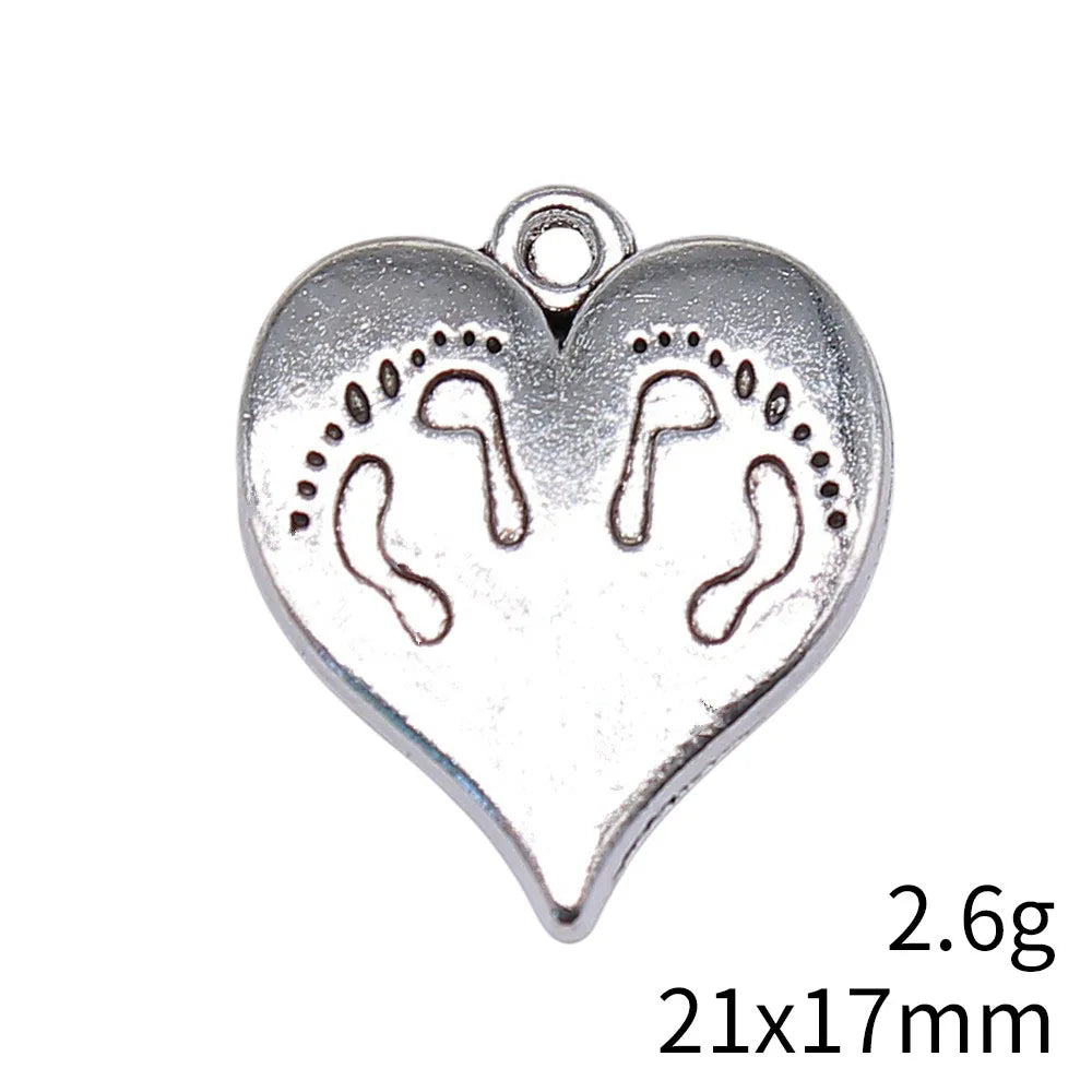 21x17mm 2.6g Multicolor Zinc Alloy Footprint Heart Charm Pendant for DIY Necklace Bracelet Making