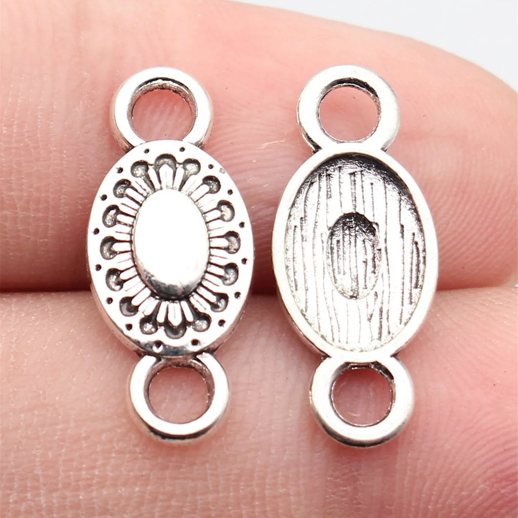 22x9.4mm 1.1g Antique Silver Zinc Alloy Oval Round Connector Charm for DIY Bracelet Necklace Jewelry