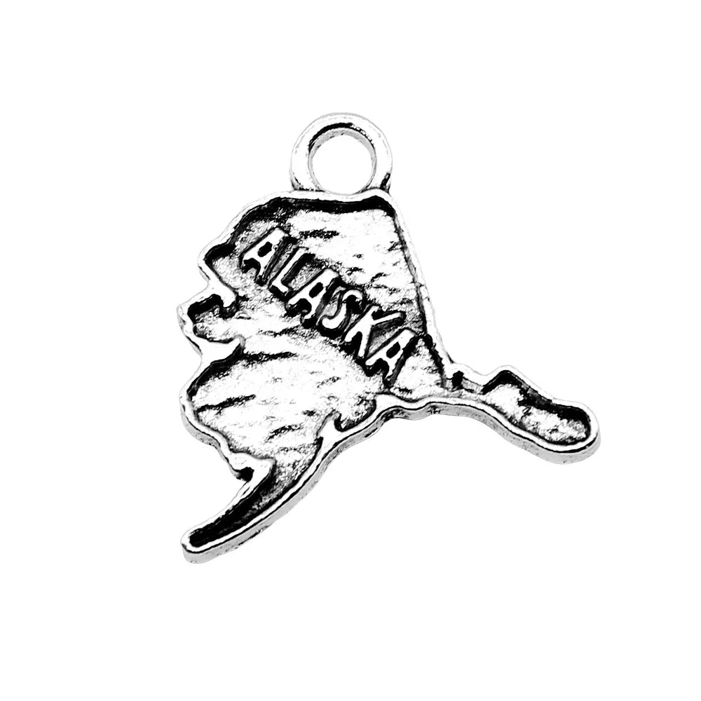 22x20mm 1.4g Antique Silver Zinc Alloy Alaska State Charm Pendant for DIY Bracelet Jewelry Making