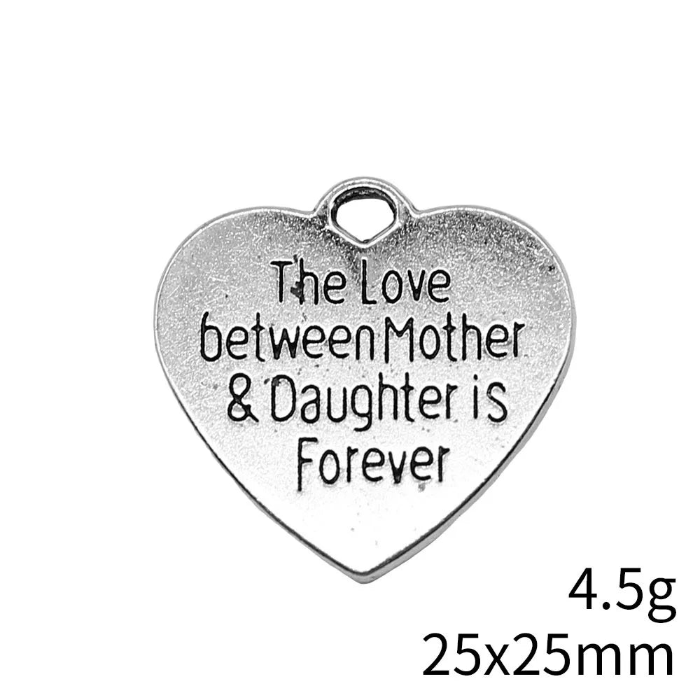 25x25mm 4.5g Antique Silver Zinc Alloy Heart Word Tag Charm Pendant for DIY Necklace Jewelry Making