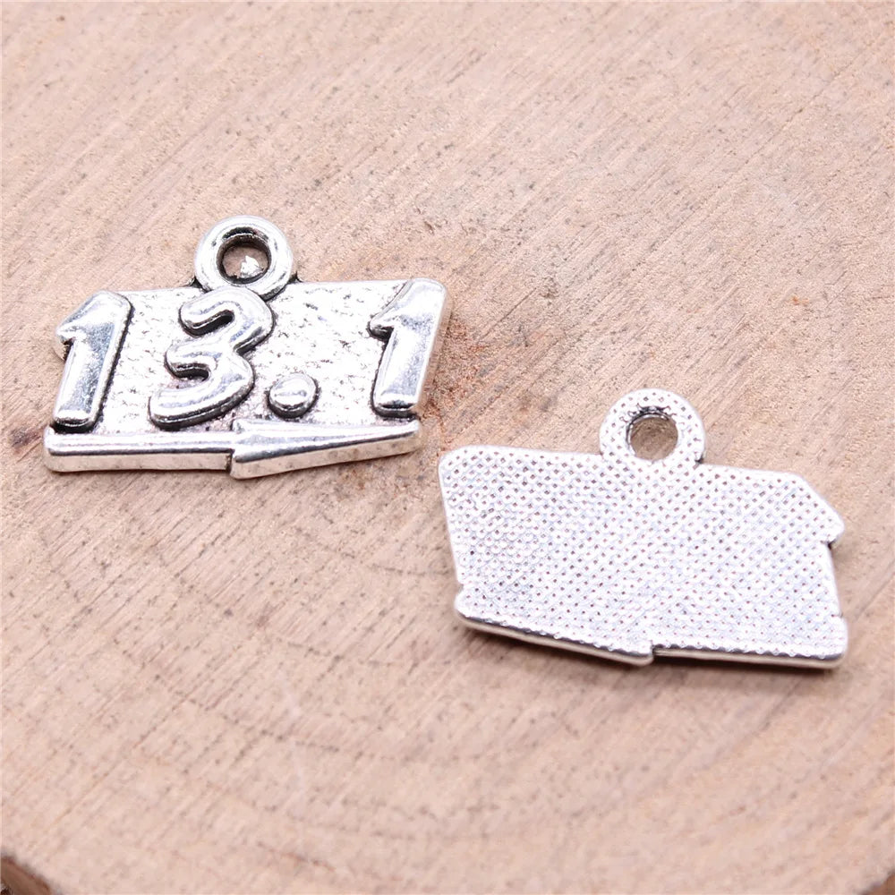 19x13mm 1.77g Antique Silver Zinc Alloy 13.1 Marathon Charm Pendant for Runner Jewelry Making