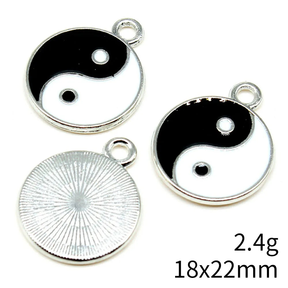 18x22mm 2.4g White K Finish Zinc Alloy Tai Chi Charm Pendant for DIY Necklace Bracelet Making