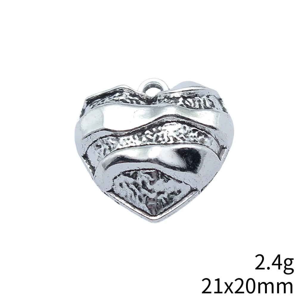 21x20mm 2.4g Antique Silver Zinc Alloy Striped Heart Charm Pendant for DIY Necklace Bracelet Making