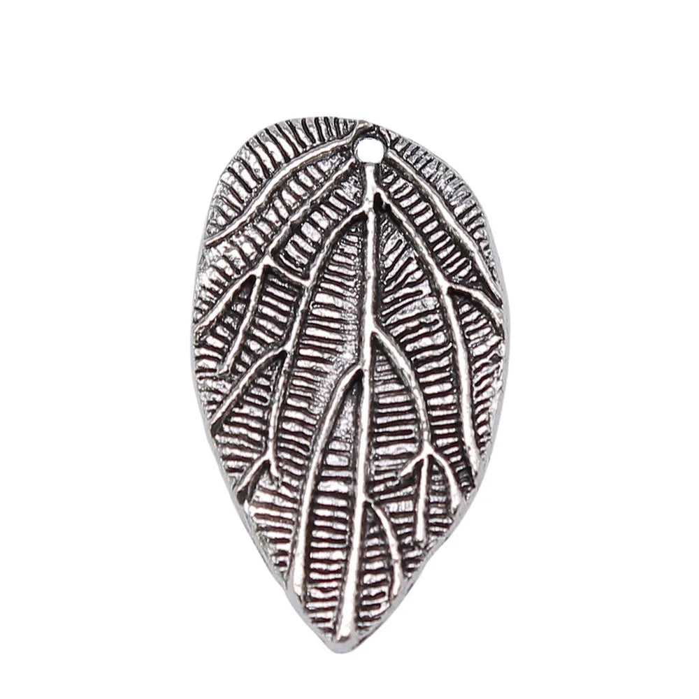 35x21mm 3.8g Antique Silver Zinc Alloy Leaf Charm Pendant for DIY Necklace Bracelet Jewelry Making