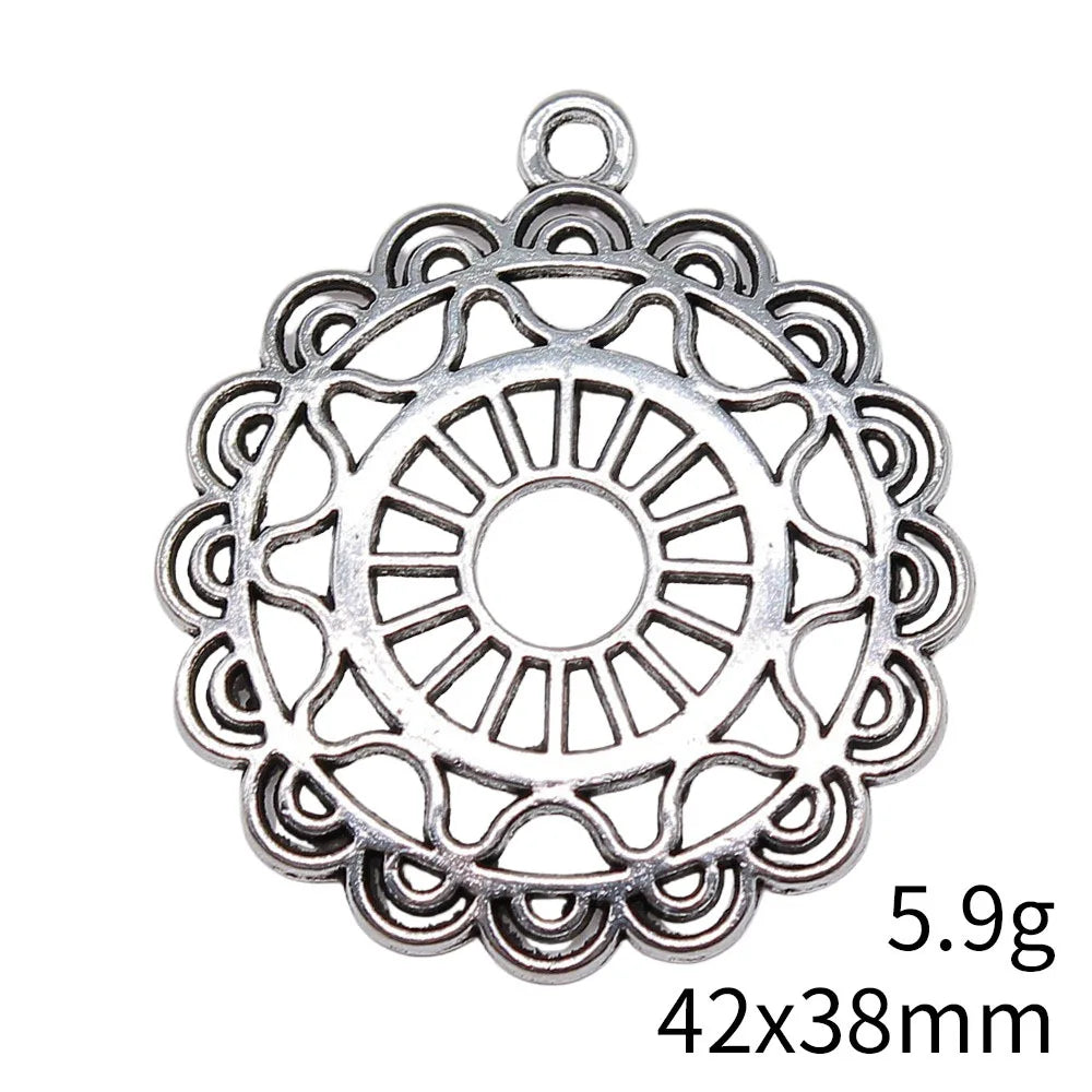 42x38mm 5.9g Multicolor Zinc Alloy Hollow Round Floral Earring Charms for DIY Earrings Jewelry Making