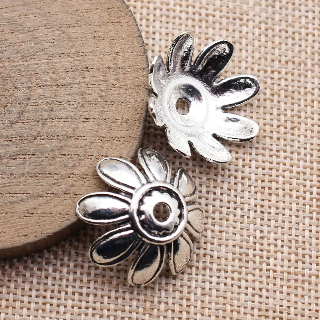 25x25x9.3mm 3.1g Antique Silver Zinc Alloy Flower Bead Caps Jewelry Findings for DIY Beadwork