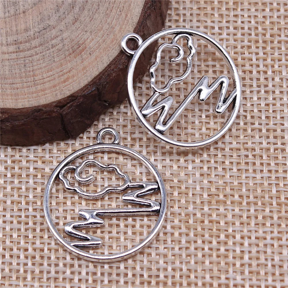25x22mm 1.5g Antique Silver Zinc Alloy Round Cloud Charm Pendant for Necklace Jewelry Making