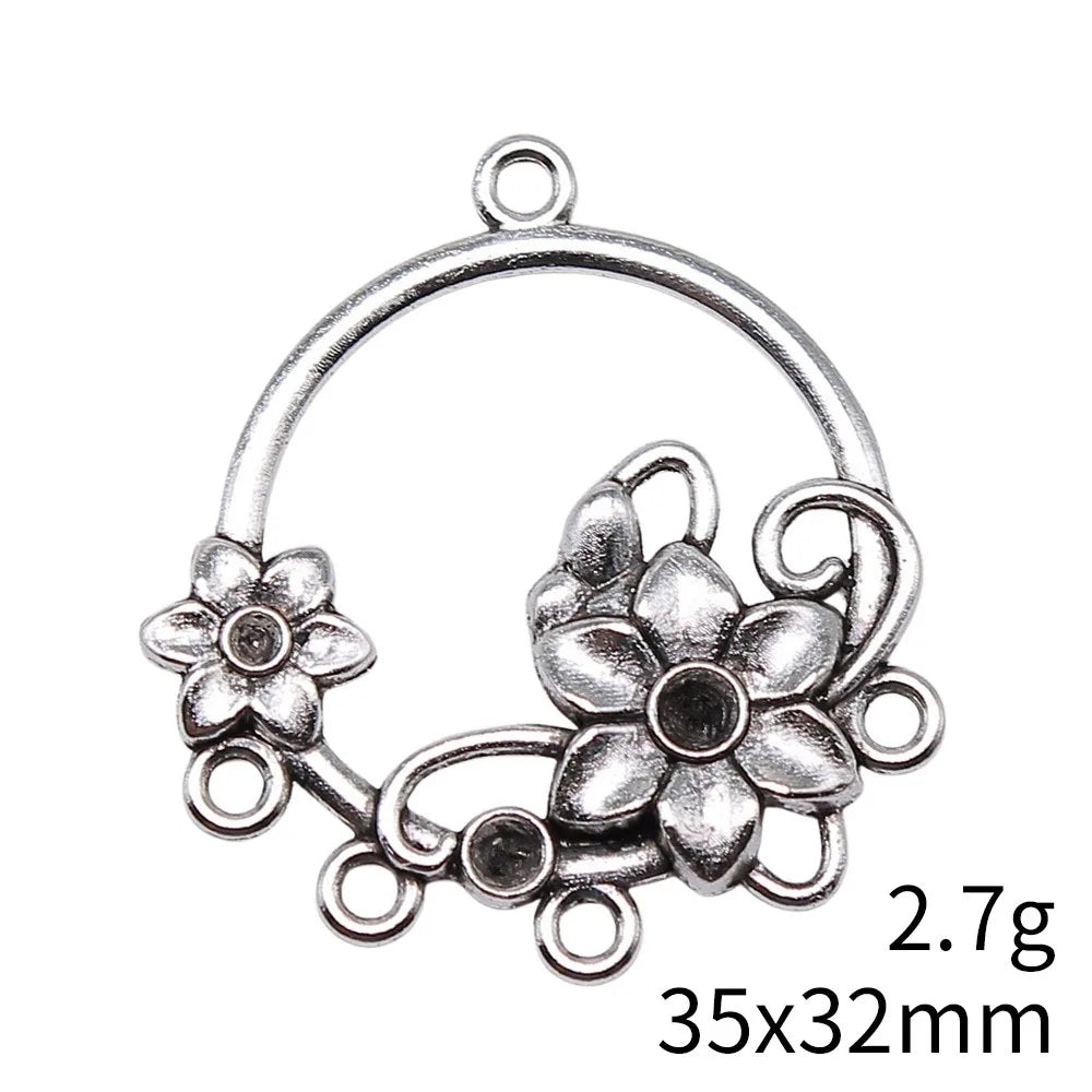 35x32mm 2.7g Multicolor Zinc Alloy Flower Connector Charm for DIY Earrings Jewelry Making