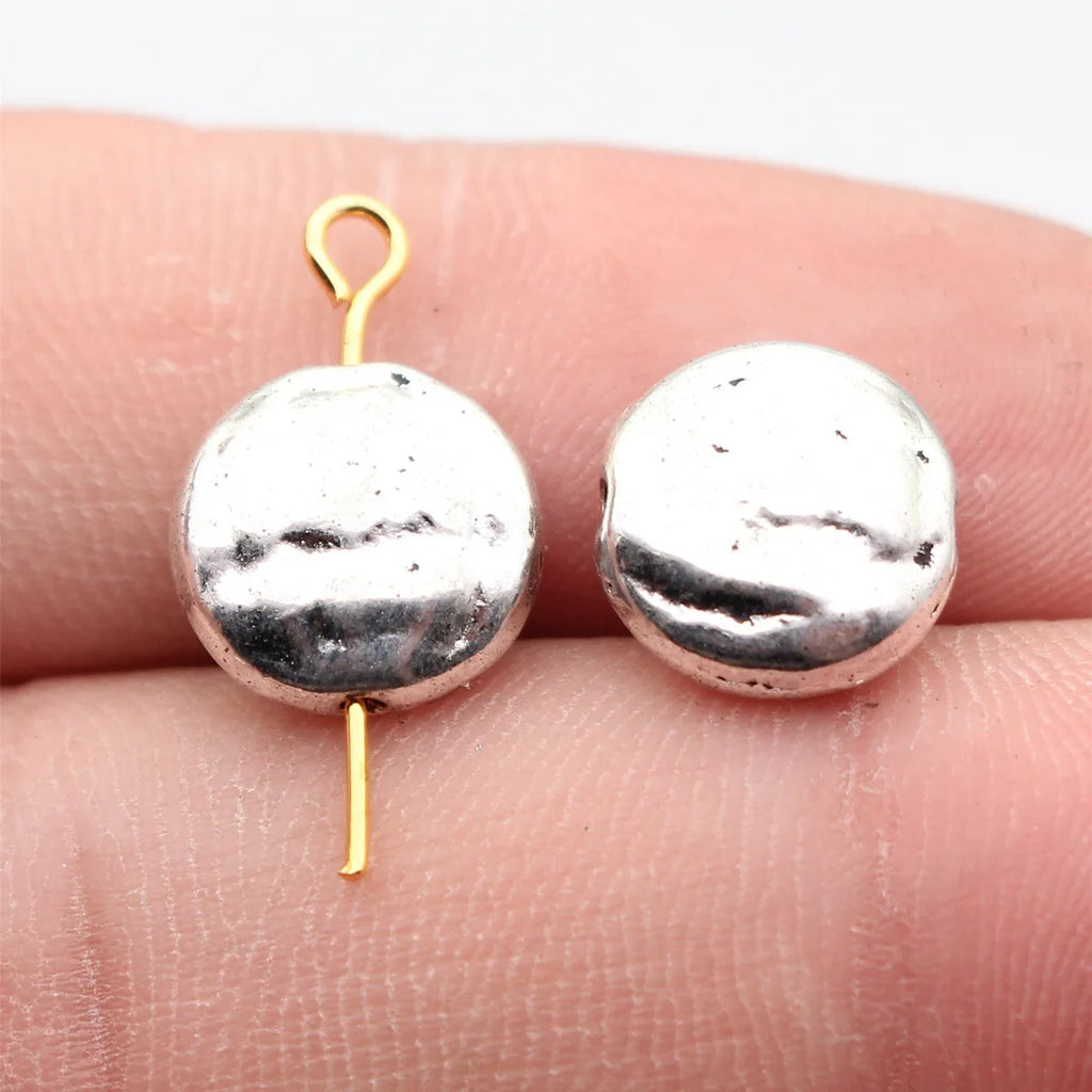 11x11x5mm 2.2g Antique Silver Zinc Alloy Round Flat Spacer Beads for DIY Bracelet Necklace Making
