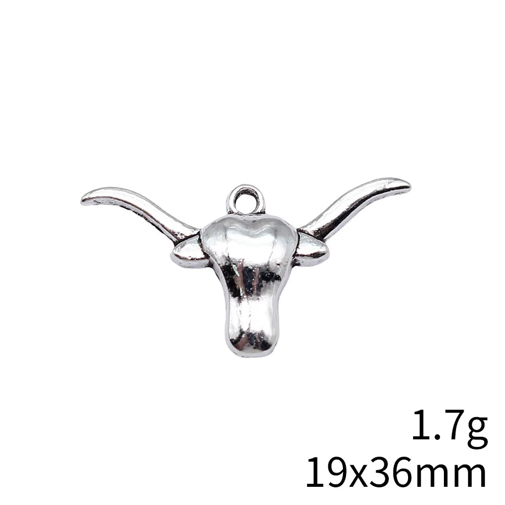 19x36mm 1.7g Antique Silver Zinc Alloy Bull Head Charm Pendant for Western Necklace Jewelry Making