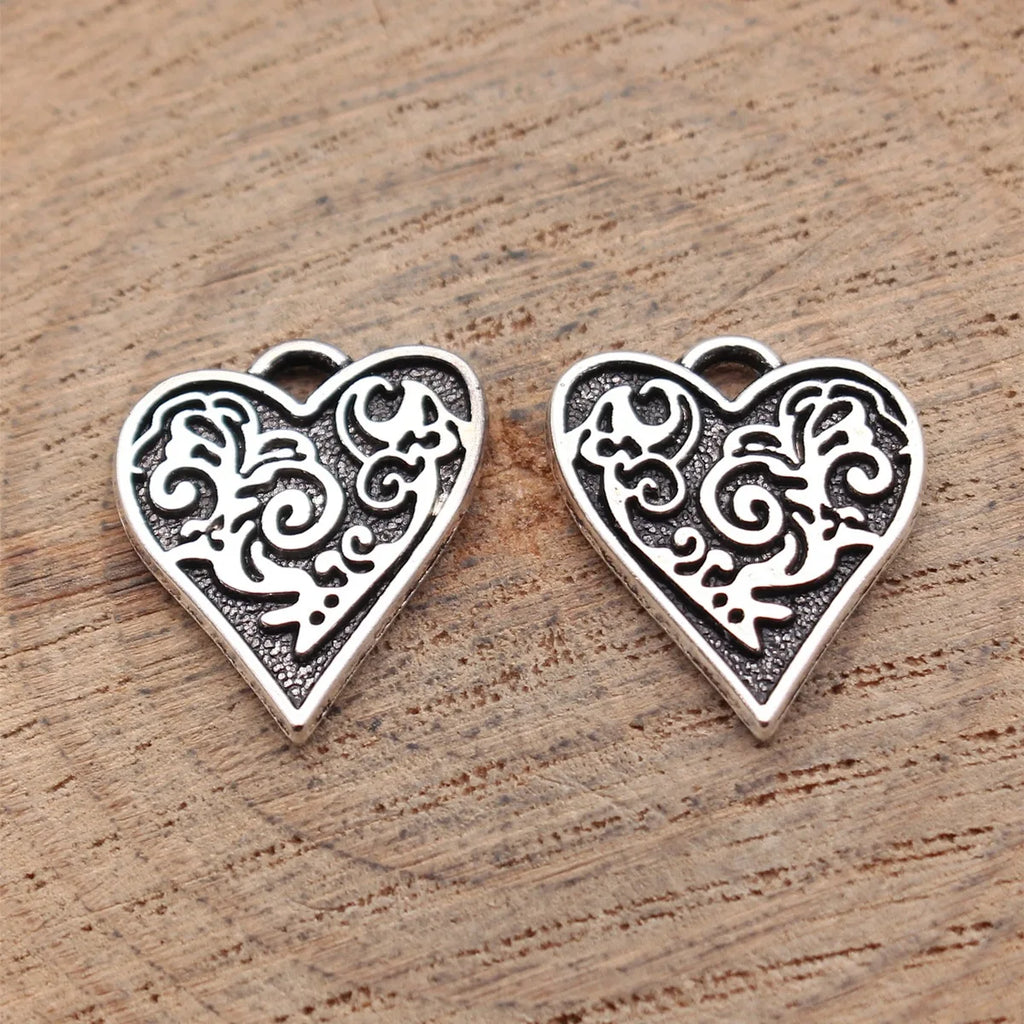 17x15mm 1.5g Antique Silver Zinc Alloy Embossed Heart Double Sided Charm Pendant for DIY Necklace Jewelry Making