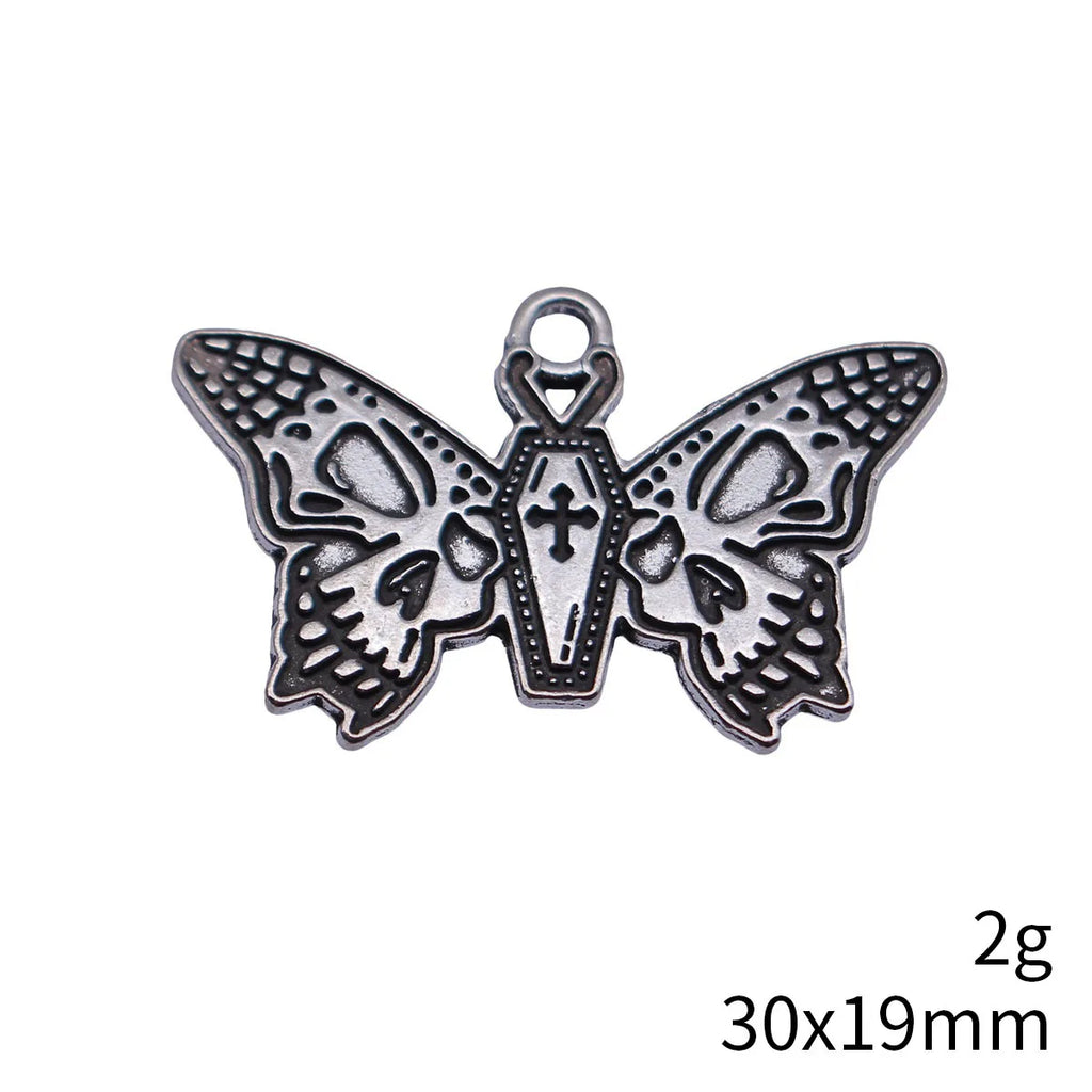 30x19mm 2g Antique Silver Zinc Alloy Skull Coffin Butterfly Charm Pendant for DIY Gothic Jewelry