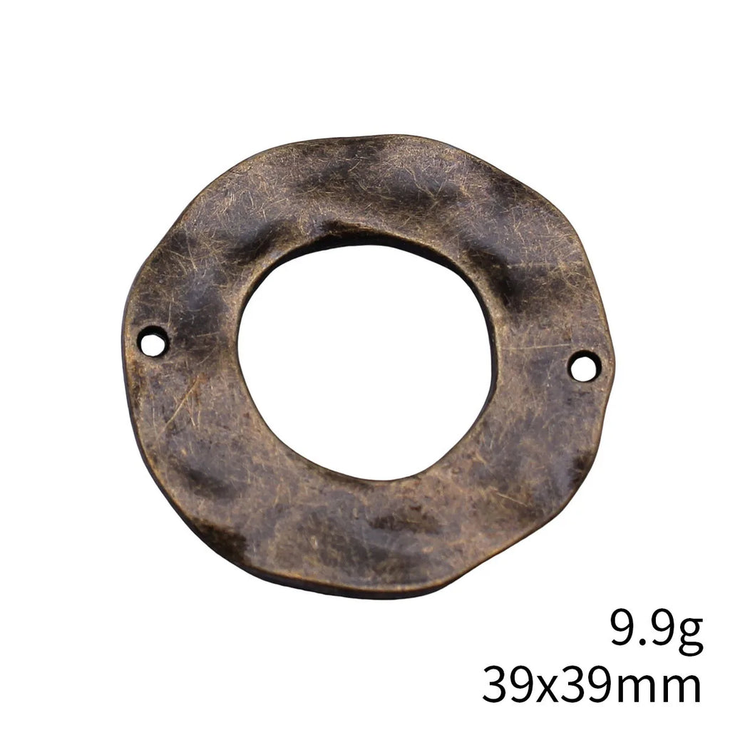 39x39mm 9.9g Antique Bronze Zinc Alloy Hammered Round Ring Connector Charm for DIY Jewelry Making
