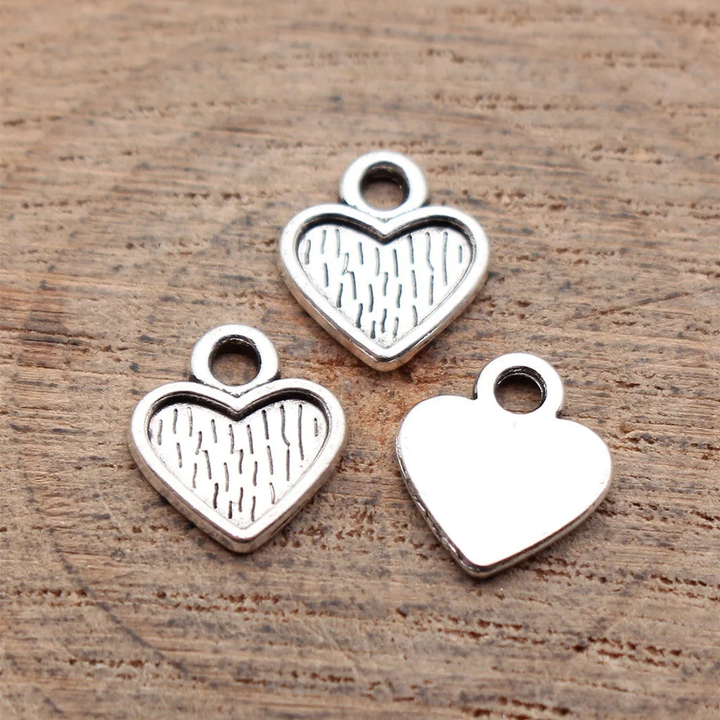 11x9.7mm 0.33g Antique Silver Tone Zinc Alloy Small Heart Charm Pendant for DIY Bracelet Making