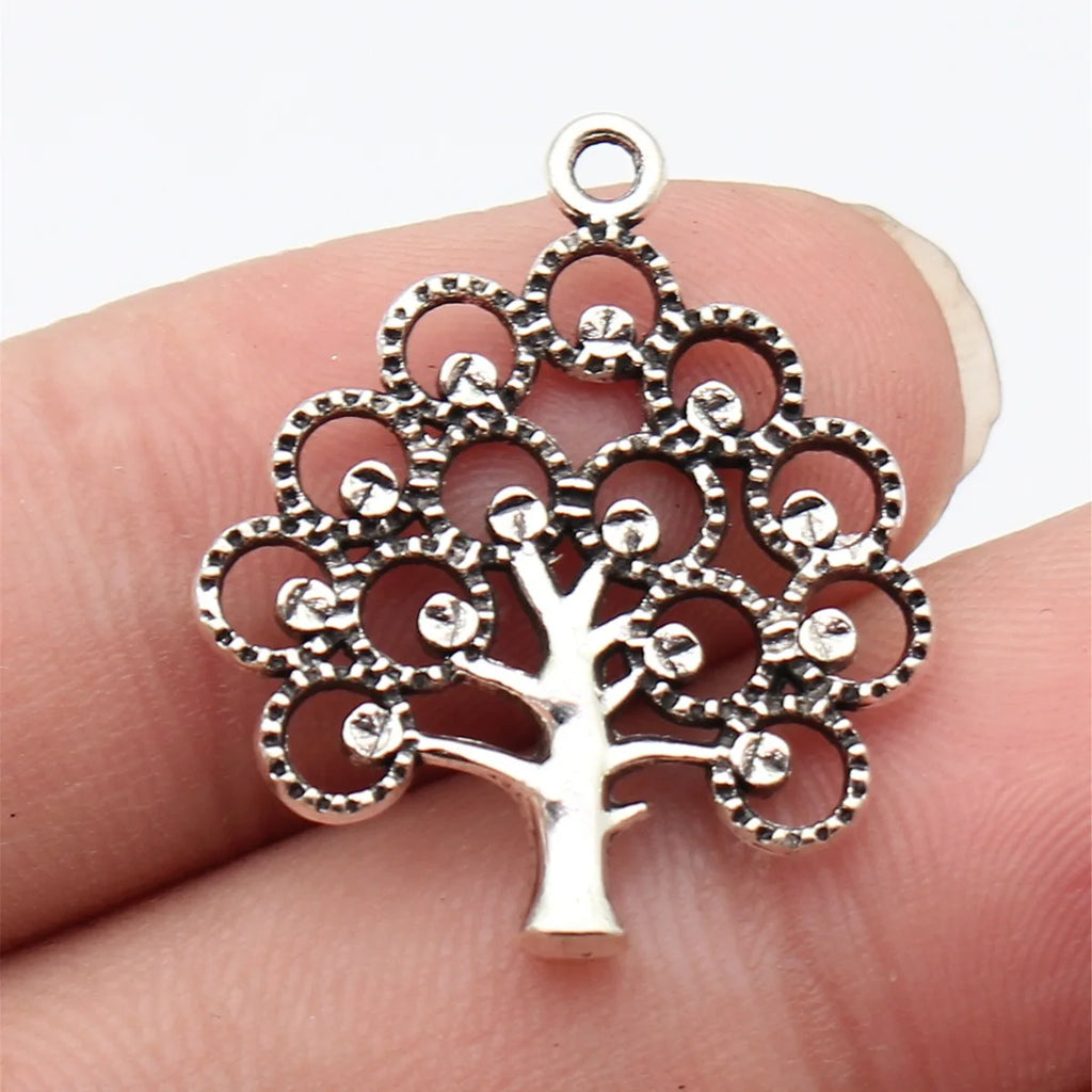 28x23mm 2.1g Antique Silver Zinc Alloy Hollow Tree Charm Pendant for DIY Necklace Jewelry Making