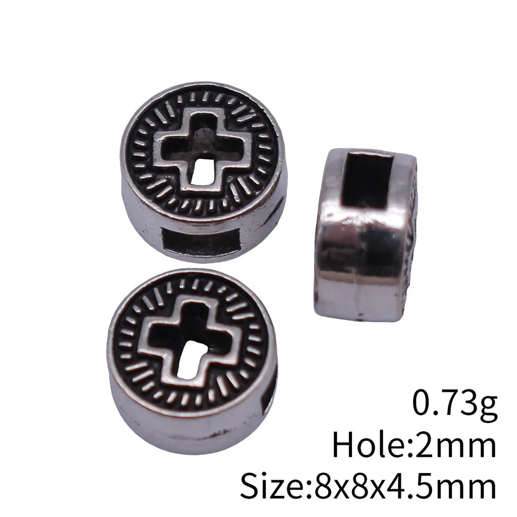 8x8x4.5mm 0.73g Antique Silver Zinc Alloy Round Cross Loose Metal Hollow Double Sided Beads for Bracelet Jewelry Making