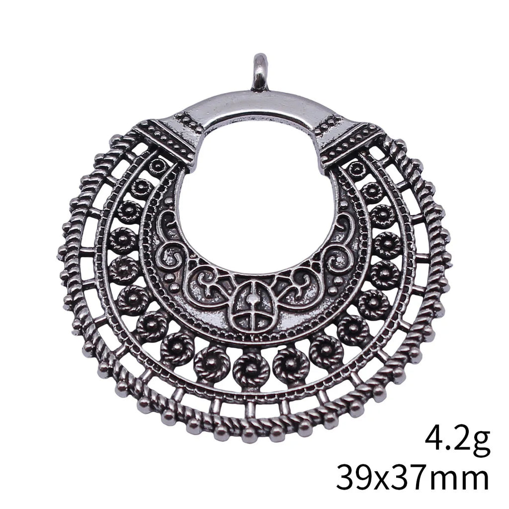 39x37mm 4.2g Antique Silver Tone Zinc Alloy Filigree Half Moon Hollow Charm Pendant for DIY Earrings Necklace
