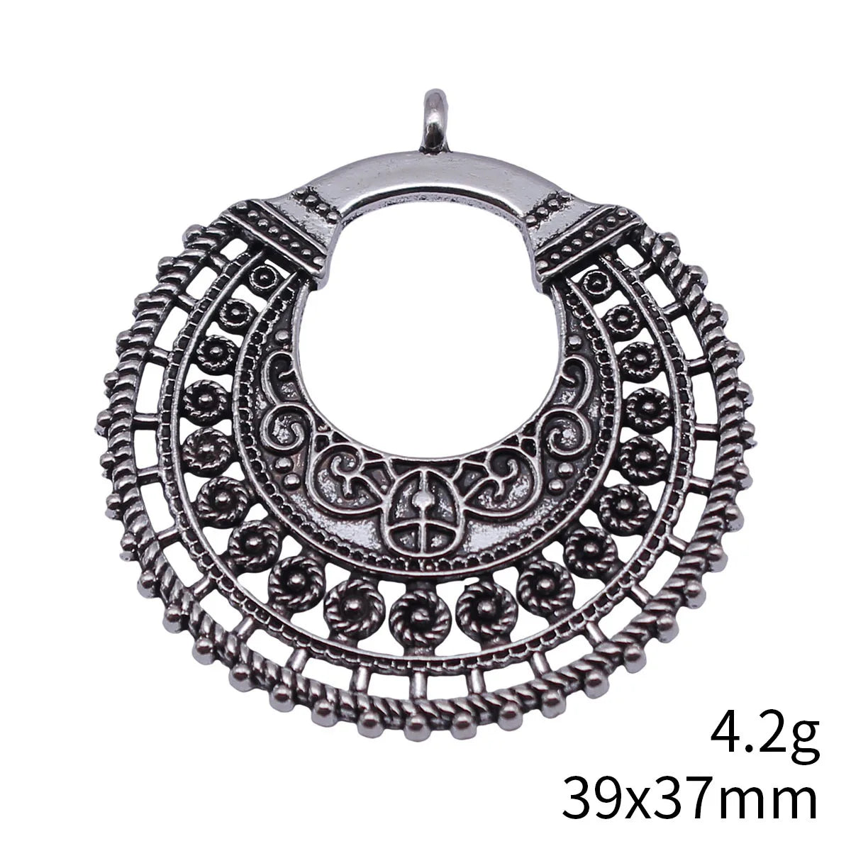 39x37mm 4.2g Antique Silver Tone Zinc Alloy Filigree Half Moon Hollow Charm Pendant for DIY Earrings Necklace