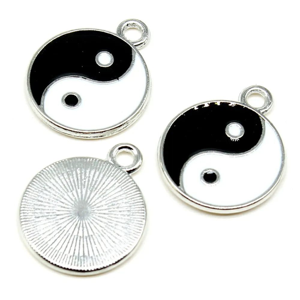 18x22mm 2.4g White K Finish Zinc Alloy Tai Chi Charm Pendant for DIY Necklace Bracelet Making