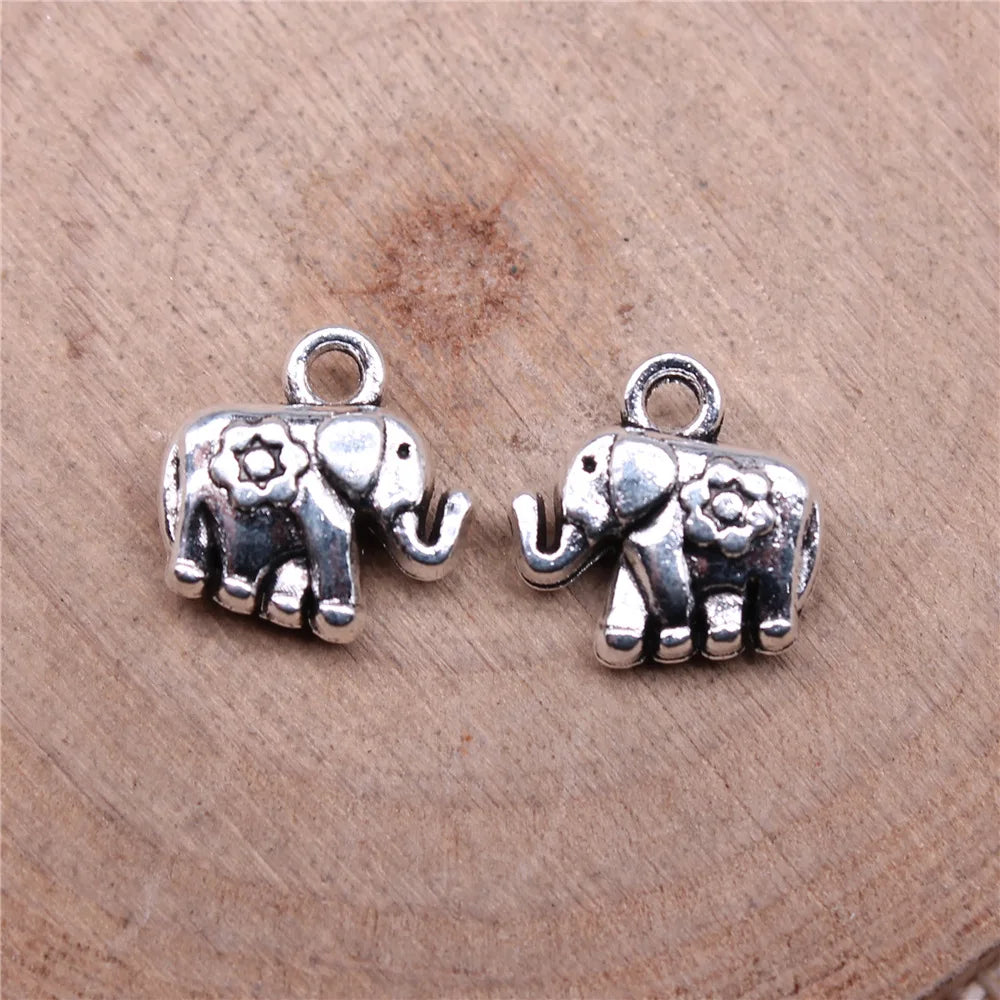 12x11mm 1.5g Antique Silver Zinc Alloy Flower Elephant Charm Pendant for Necklace Bracelet Making