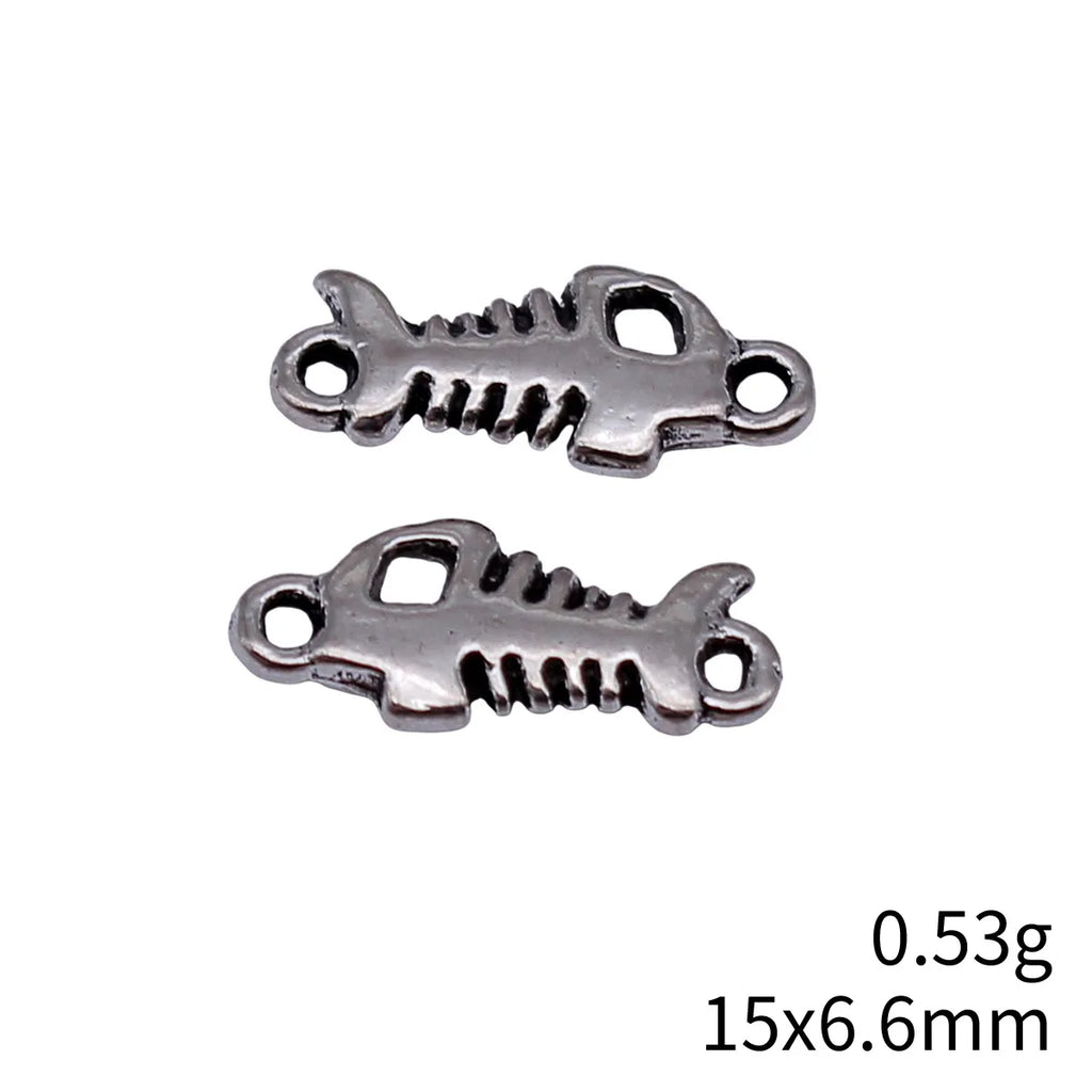 15x6.6mm 0.53g Antique Silver Zinc Alloy Fishbone Fish Connector Charm for DIY Bracelet Necklace Making