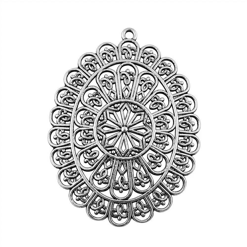 59x43mm 10.6g Antique Silver Zinc Alloy Mandala Pattern Charm Pendant for DIY Necklace Jewelry