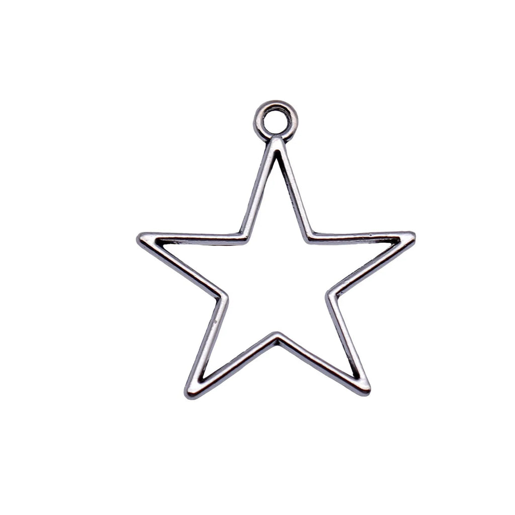 21x19mm 0.48g Antique Silver Zinc Alloy Hollow Five Point Star Charm Pendant for Bracelet Making