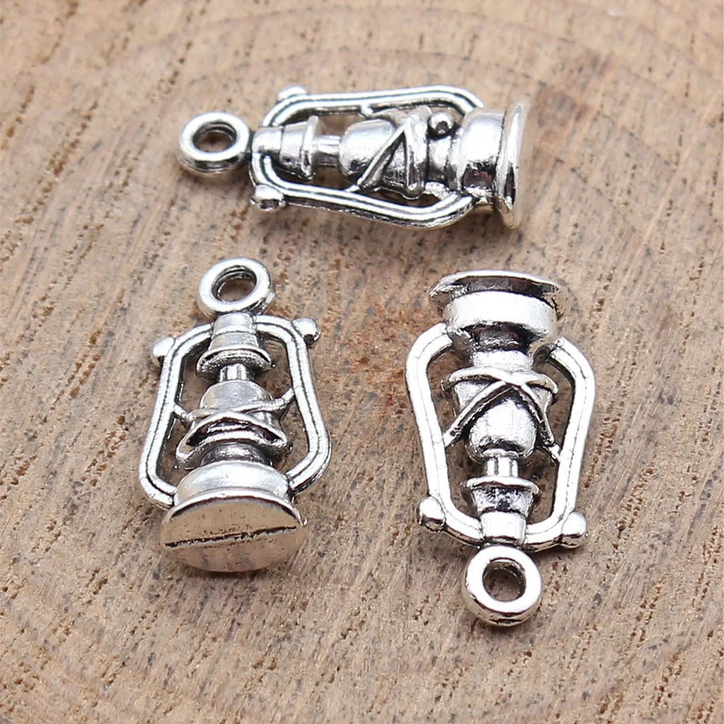 20x10x6mm 1.8g Antique Silver Zinc Alloy Kerosene Lamp Charm Pendant for DIY Vintage Jewelry Making
