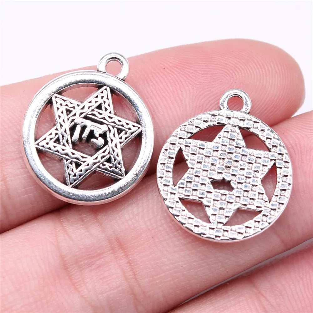 22x19mm 2.8g Antique Silver Zinc Alloy Hexagram Star Charm Pendant for DIY Necklace Jewelry