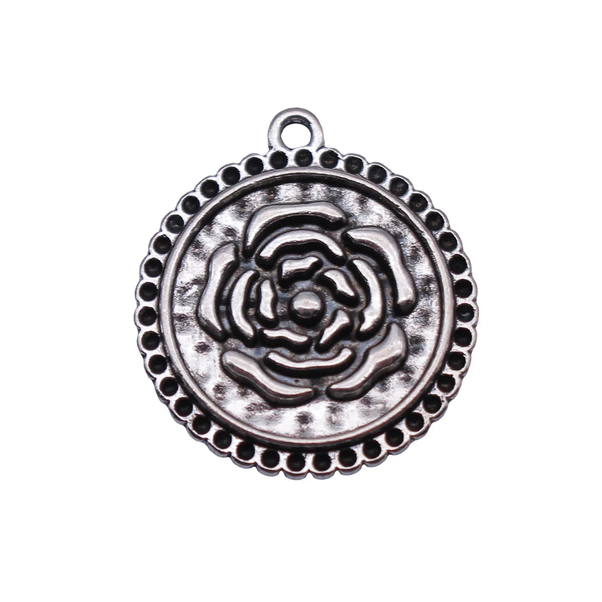 24x21mm 2.2g Antique Silver Zinc Alloy Round Rose Flower charm pendant for DIY necklace jewelry making