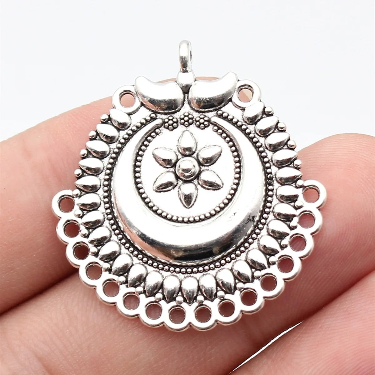 37x34mm 4.5g Antique Silver Zinc Alloy Flower Connector Charm Pendant for DIY Earrings Jewelry
