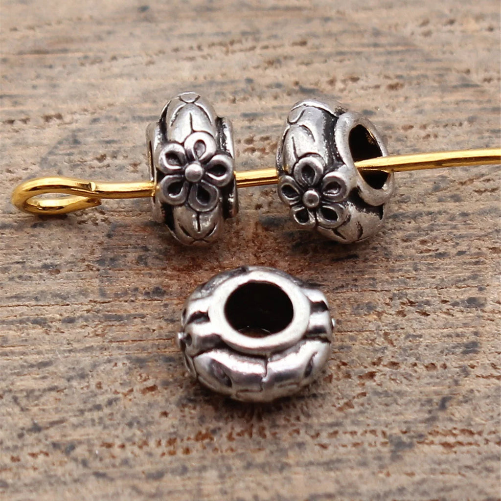 6.4x6.4x3.5mm 0.35g White K Blackened Zinc Alloy Flower Spacer Beads for DIY Bracelet Jewelry Making