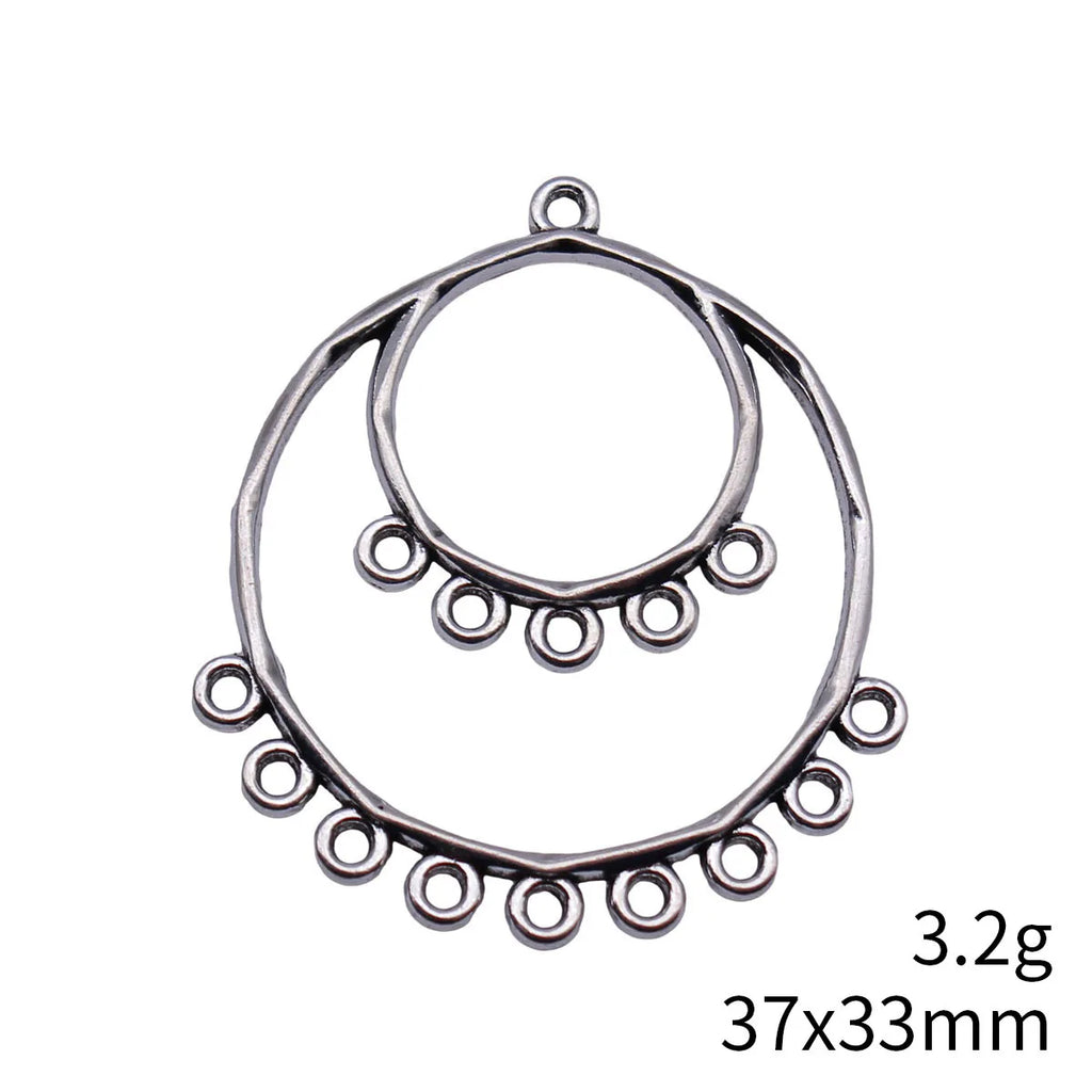 37x33mm 3.2g Antique Silver Zinc Alloy Double Layer Multi Hole Earring Connector Charm for DIY Earrings