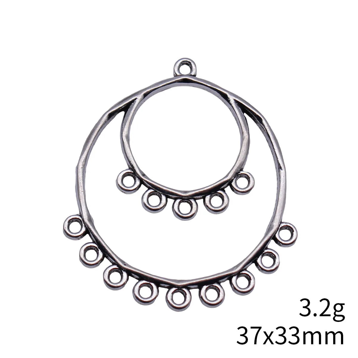 37x33mm 3.2g Antique Silver Zinc Alloy Double Layer Multi Hole Earring Connector Charm for DIY Earrings