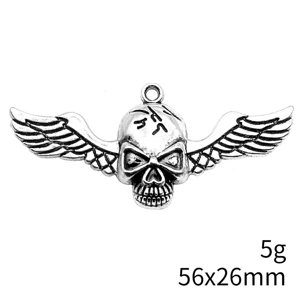56x26mm 5g Multicolor Zinc Alloy Skull Wings Charm Pendant for DIY Necklace Jewelry Making