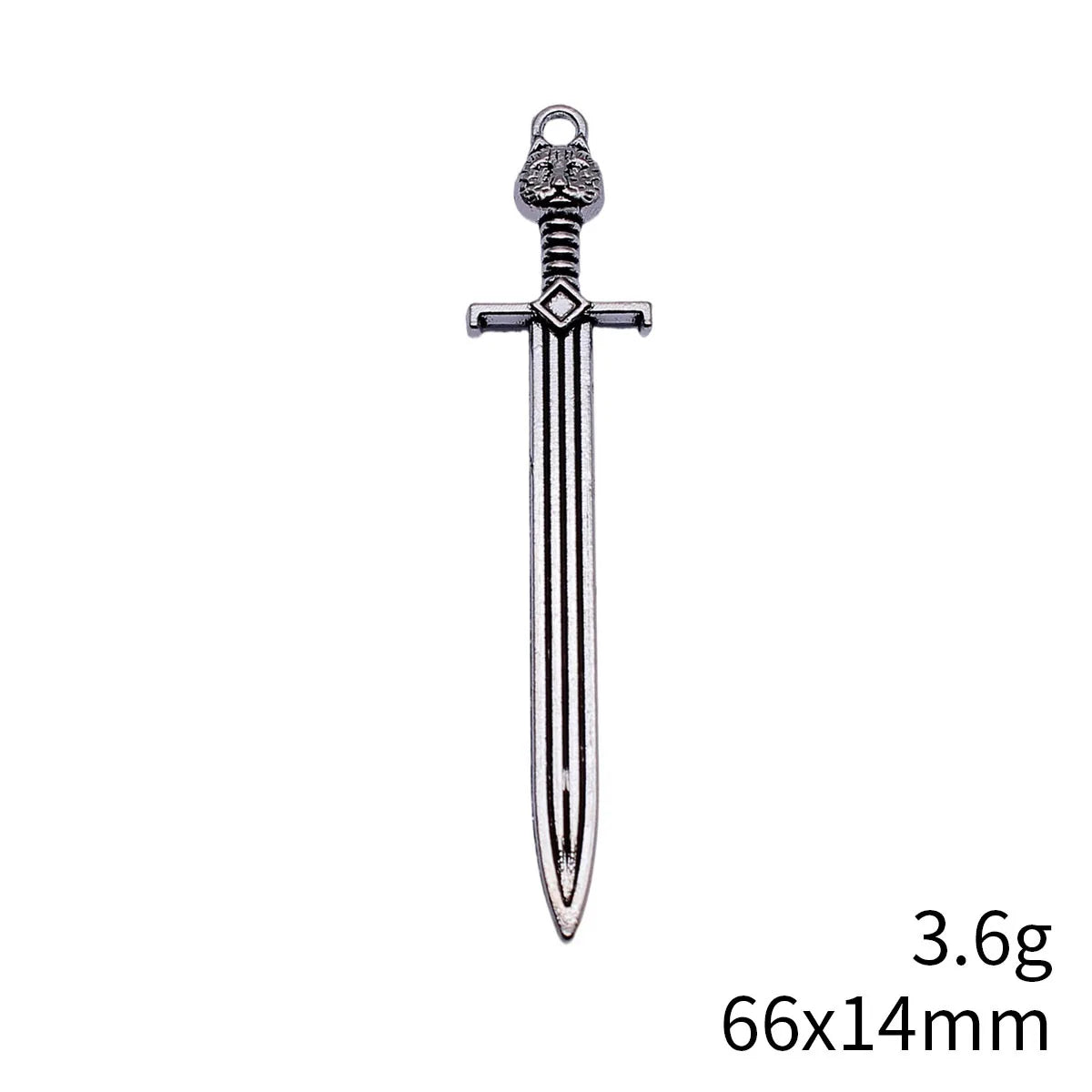 66x14mm 3.6g Antique Silver Tone Zinc Alloy Cat Head Sword Charm Pendant for DIY Necklace Making