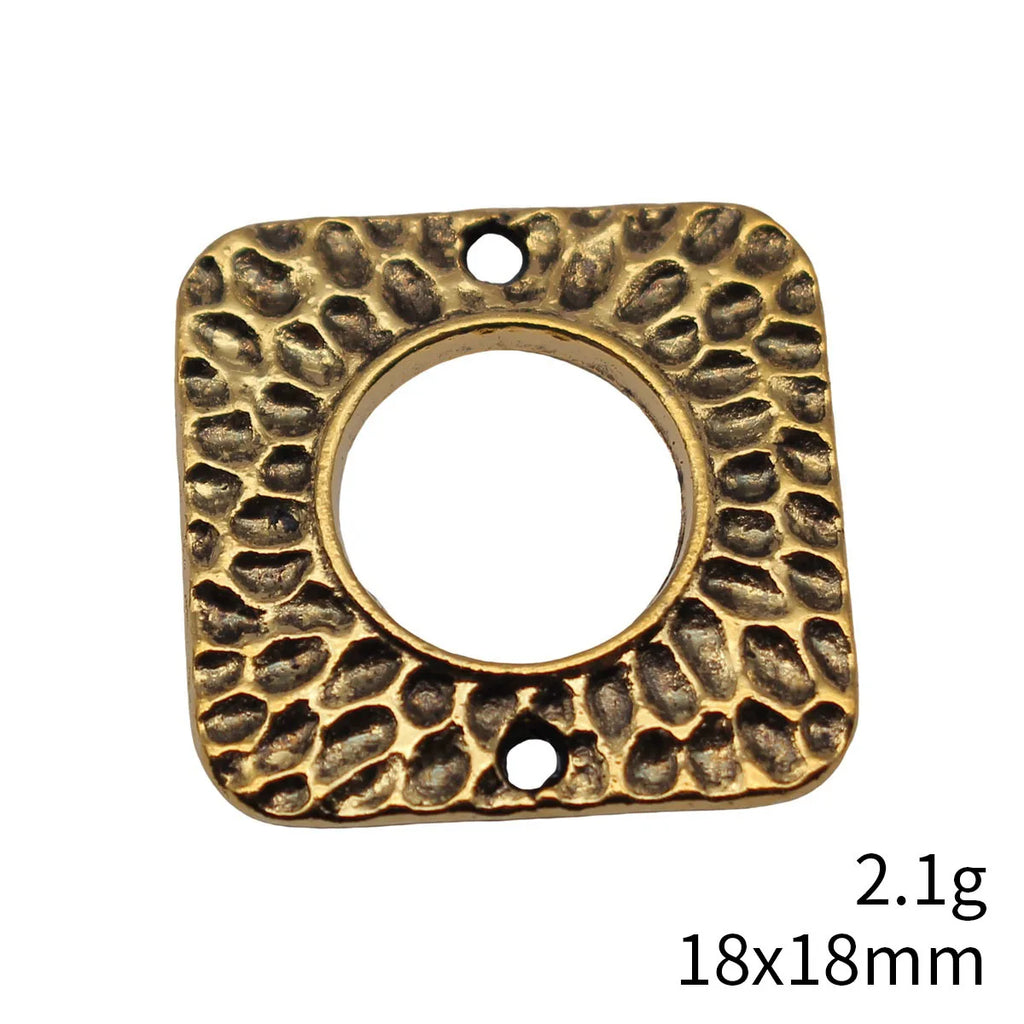 18x18mm 2.1g Antique Gold Zinc Alloy Hammered Square Round Connector Charm for DIY Earrings Making
