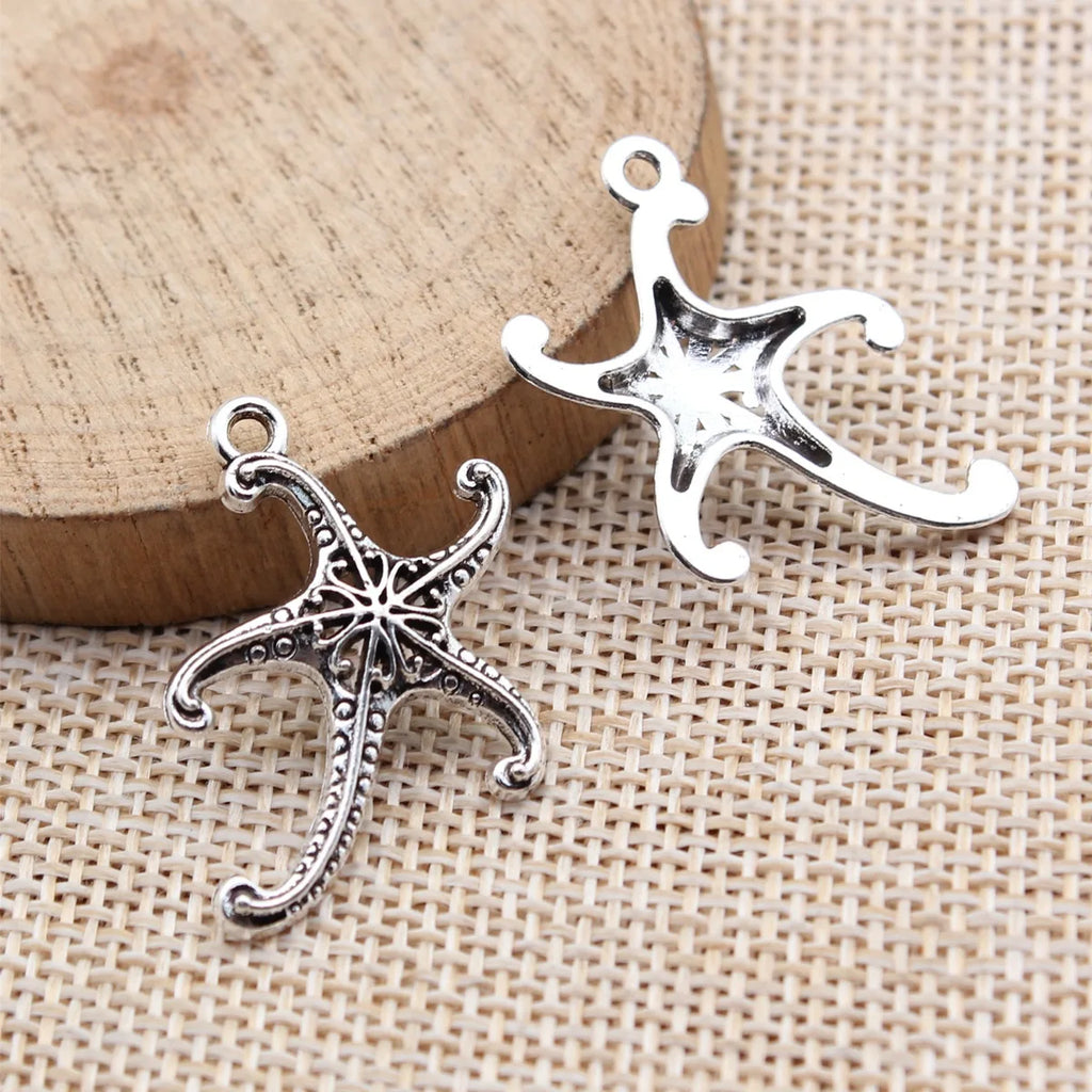 26x25mm 1.4g Antique Silver Zinc Alloy Starfish Charm Pendant for DIY Necklace Bracelet Making