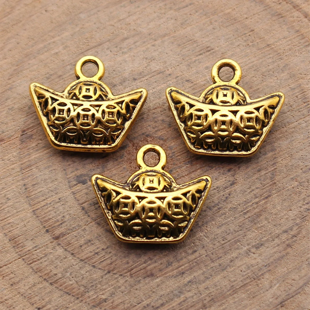 14x12mm 1.5g Multicolor Zinc Alloy Chinese Coin Ingot Charm Pendant for DIY Jewelry Making