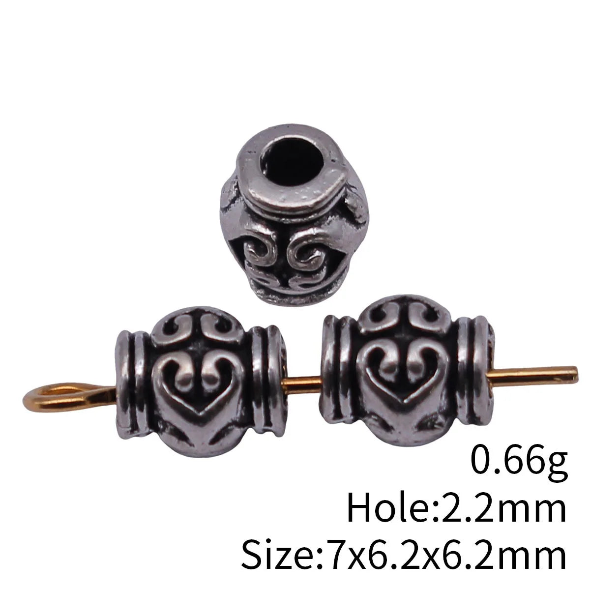 7x6.2x6.2mm 0.66g Multicolor Zinc Alloy Heart Pattern Drum Loose Metal Beads for Bracelet Jewelry Making