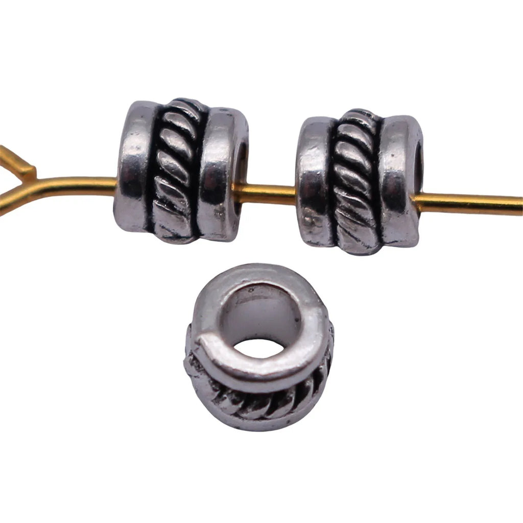 5x5x4.2mm 0.27g Antique Silver Zinc Alloy Rope Texture Spacer Beads for DIY Bracelet and Necklace Making