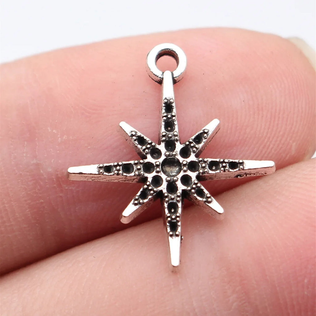 21x18mm 0.71g Antique Silver Zinc Alloy Radiating Starburst Charm Pendant for Necklace Making