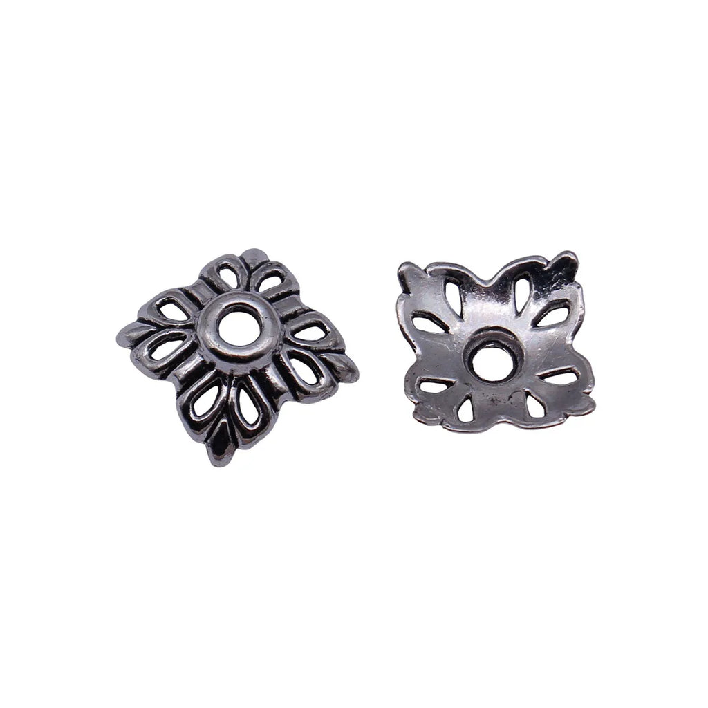 11x11x4.3mm 0.69g Antique Silver Zinc Alloy Flower Bead Caps for DIY Beaded Bracelet Necklace Making