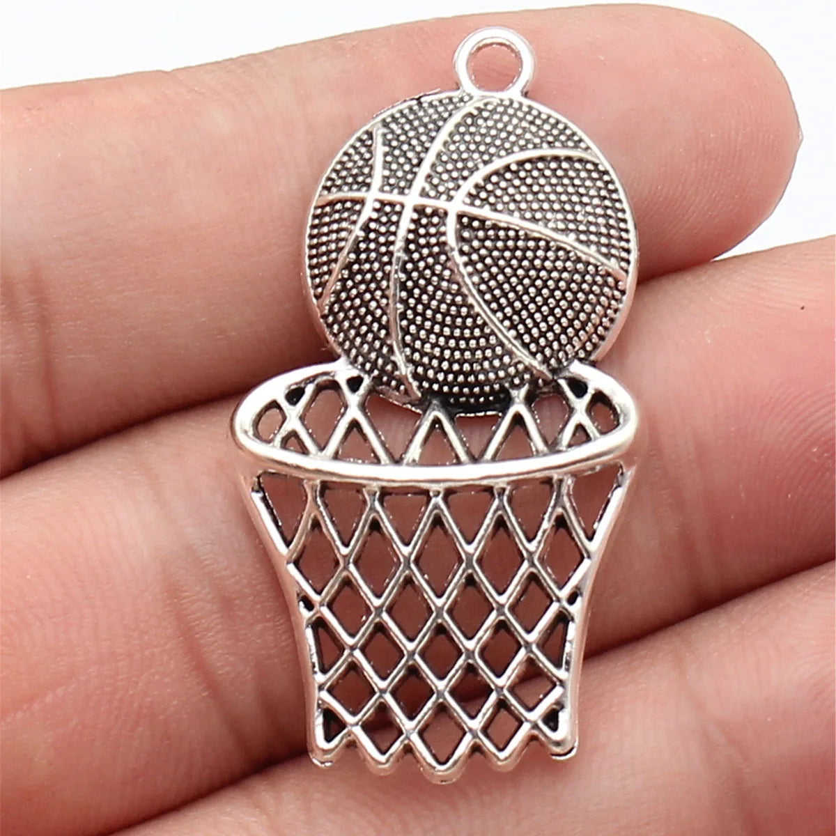 44x24mm 4.5g Antique Silver Zinc Alloy Basketball Hoop Charm Pendant for DIY Sports Jewelry Making
