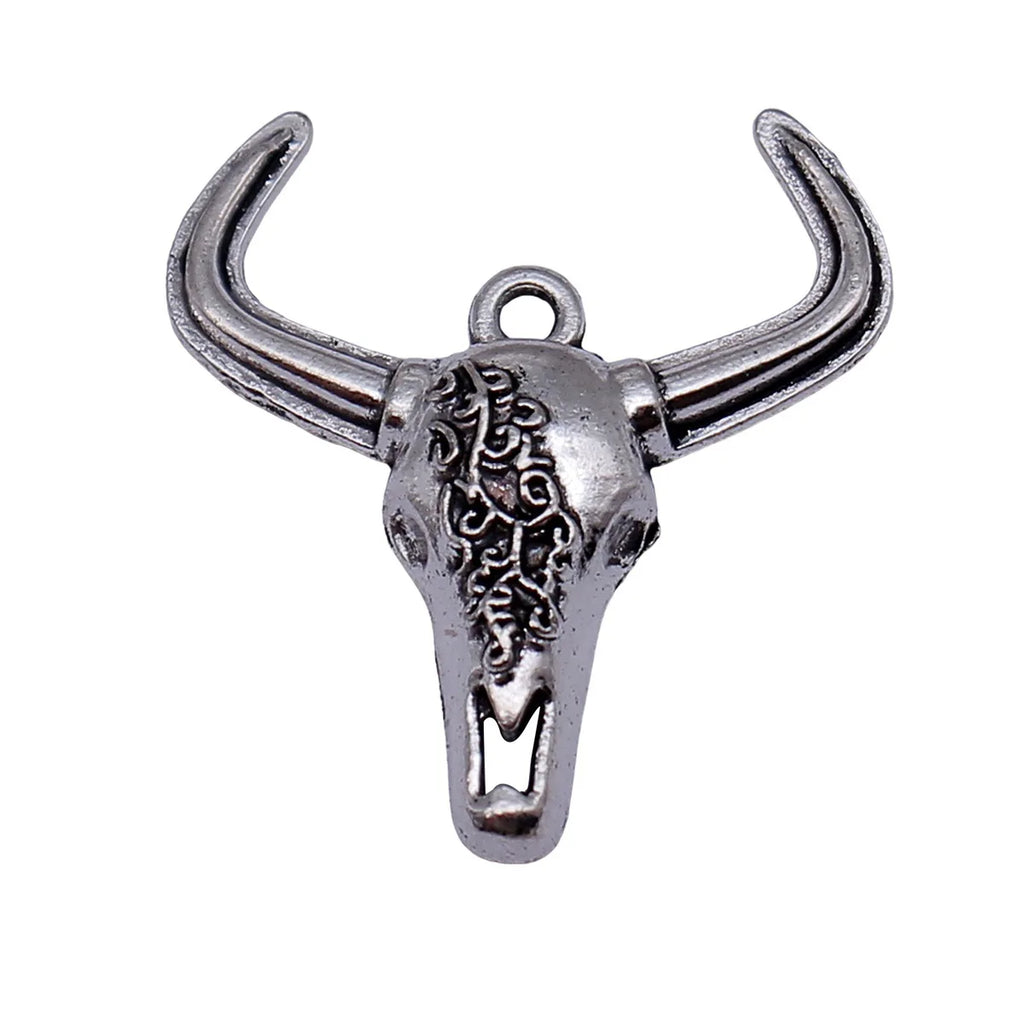 25x23mm 1.4g Antique Silver Zinc Alloy Bull Head Charm Pendant for Western Jewelry Making