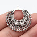 39x37mm 4.2g Antique Silver Tone Zinc Alloy Filigree Half Moon Hollow Charm Pendant for DIY Earrings Necklace