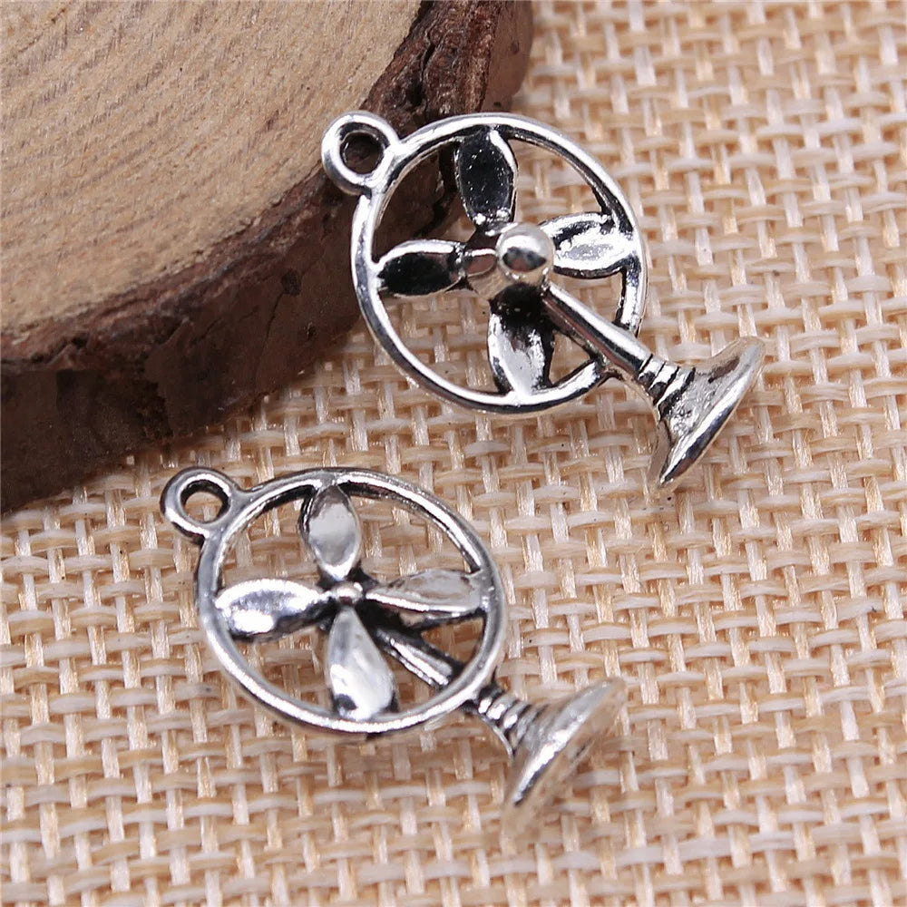 21x13mm 1.1g Antique Silver Zinc Alloy Electric Fan Charm Pendant for DIY Necklace Bracelet Making