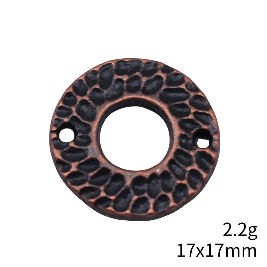 17x17mm 2.2g Antique Copper Zinc Alloy Hammered Round Ring Connector Charm for DIY Jewelry Making