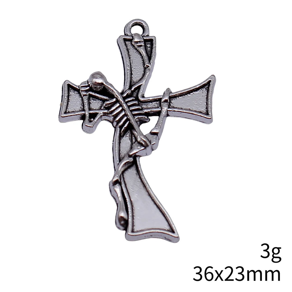 36x23mm 3g Antique Silver Zinc Alloy Skull Cross Charm Pendant for DIY Gothic Necklace Making